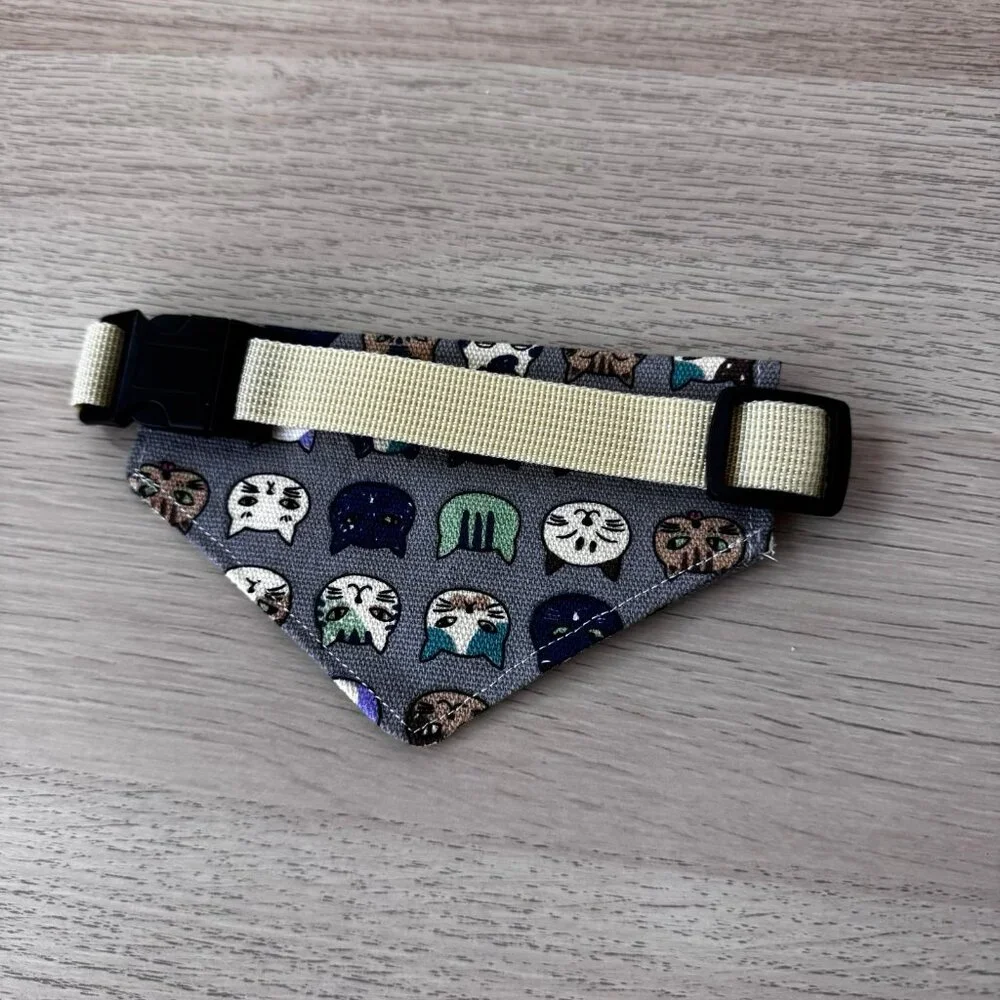 Japanese Cat Faces Collar Adjustable Bandana M | Small and Medium Dog or Cat